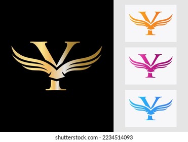 Diseño del logotipo de ala Y. Logotipo de letra Y de ala voladora inicial