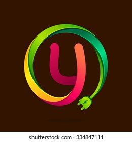 Y letter with wire plug icon. Vector design template elements for your application or corporate identity.