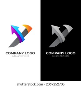 Y logo with arrow up template combination, 3d colorful style