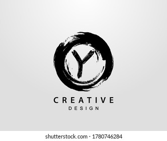 Y Logo With Circle Splatter Element. VintageCircle Wave logo design template.