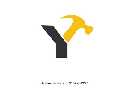 Y logo construction vector for woodworking company. initial letter hammer template vector illustration for your brand.