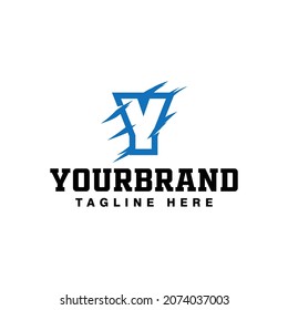 Y logo creative design concept etched, in red, with vector illustration.