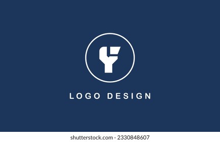 Y logo design with circle blue background template. simple logo concept with white logo color.