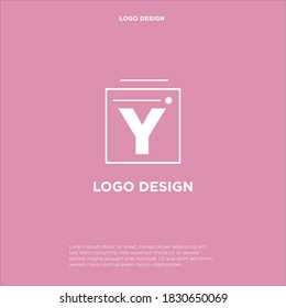 Y Logo design with square frame line art. vector illustration