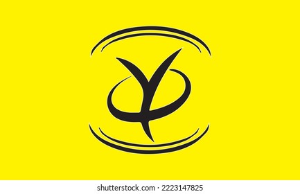 Y Logo design template in black color on yellow background.
