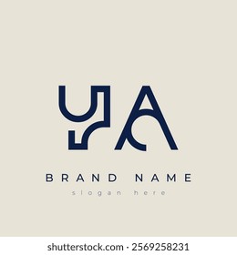 Y and A logo design. YA abstract Letters Logo Monogram. This logo design is the process of creating a visual symbol that represents a brand, company, or individual.
