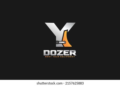 Y logo dozer for construction company. Heavy equipment template vector illustration for your brand.