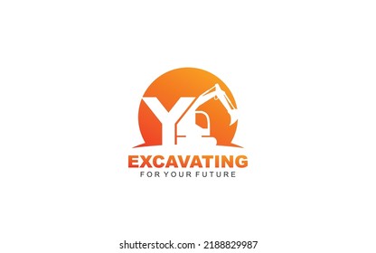 Y logo excavator for construction company. Heavy equipment template vector illustration for your brand.