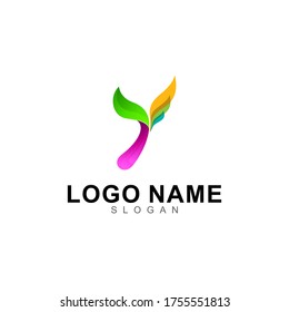 Y logo and leaf design combination, colorful logo nature