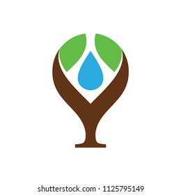 Y logo letter with tree and water drop vector design