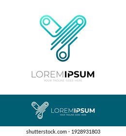 Y logo with line design technology, simple icon template, line style