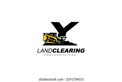 Corredor del logo Y para la empresa de construcción. Ilustración vectorial de la plantilla de equipo pesado para su marca.