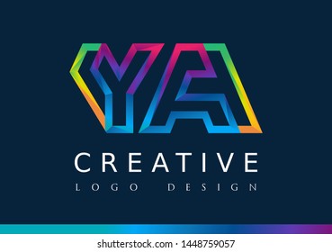 Y A Logo. YA Letter Design Vector with Magenta blue and green yellow color