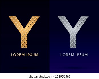 Y ,Luxury font , designed using gold and silver line geometric shape on dark background, idea from wicker,basket ,woven, ribbons, jewelry, diamond ,rope, logo, symbol, icon, graphic, vector.