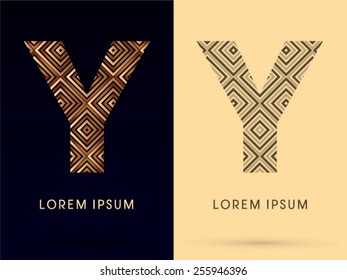  Y ,Luxury font, designed using gold and brown bronze line square geometric shape with black and white tone, logo, symbol, icon, graphic, vector.