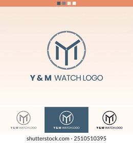Y and M alphabet watch logo, watch logo, minimalist watch logo, creative symbolic logo.