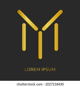 Monograma del logotipo Y, A y M, signo inicial de identidad de estilo mínimo. Logotipo de emblema del vector de línea paralela de gradiente dorado para la invitación de iniciales de tarjeta de visita. logotipo para empresa o marca