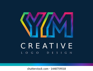Y M Logo. YM Letter Design Vector with Magenta blue and green yellow color