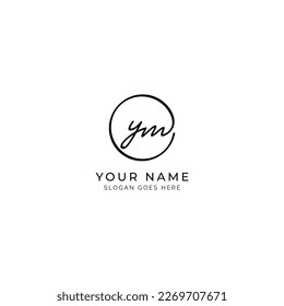 Y, M, YM Initial letter handwritten and signature vector logo. Business template in round shape line art
