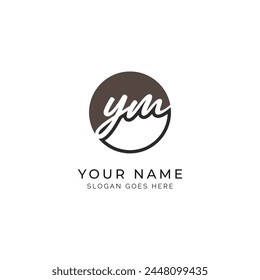 Y, M, YM Initial letter handwritten, Alphabet YM signature Icon in round shape