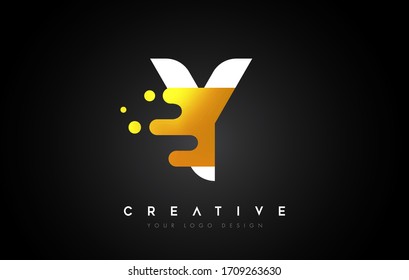 Y Melted Golden Letter Logo Design. Creative Golden Fluid Letter Icon Vector Illustration.