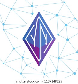 Y N Initial letter block chain logo icon vector template. Looping mono line circuit letter on rhombus cube logo