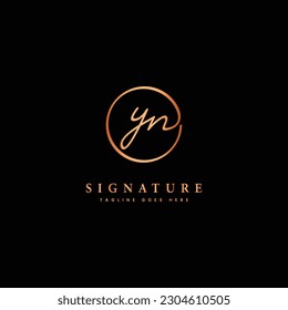 Y, N, YN Initial letter handwritten and signature vector logo. Business template in round shape line art
