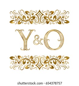 Y and O initials vintage logo. The letters surrounded by ornamental elements. Wedding or business partners monogram in royal style.