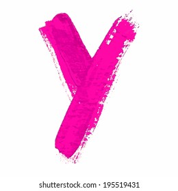 Y - Pink handwritten letters on white background. Acrylic colors.  Vector Illustration.