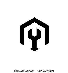 Y polygon vector logo template with black and white color.