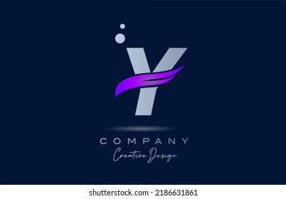 Y purple alphabet letter logo icon with pink swoosh. Creative template for company and business