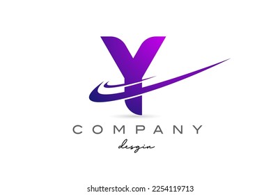 Y purple alphabet letter logo with double swoosh. Corporate creative template design for company and business