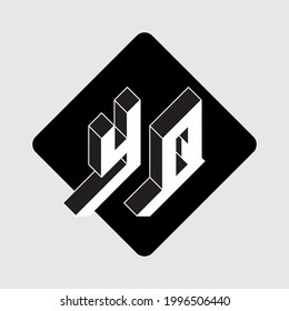 Y and Q - Monogram or logotype. Isometric 3d font for design. Three-dimension letters on a square substrate. YQ - 2-letter code.