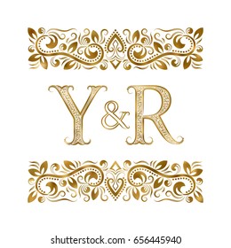 Y and R initials vintage logo. The letters surrounded by ornamental elements. Wedding or business partners monogram in royal style.