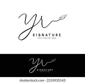 Y R YR initial letter signature logo and handwriting leaf