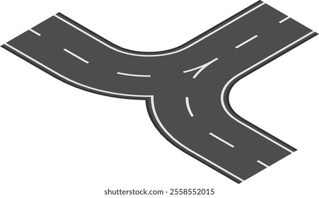 Y shaped highway intersection joining two roads, creating a fork in the road, symbolizing choices and different paths in transportation and travel