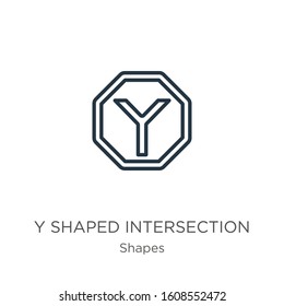 Y shaped intersection icon. Thin linear y shaped intersection outline icon isolated on white background from shapes collection. Line vector sign, symbol for web and mobile