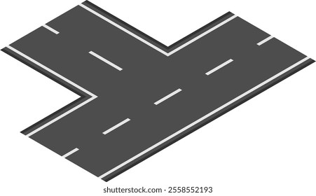 Y shaped two lane road branching off in different directions, featuring white dashed lines that clearly mark lanes on a dark gray asphalt surface, creating a distinct intersection