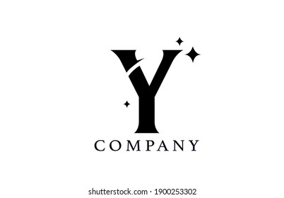 Y simple black and white alphabet letter logo for company and corporate. Creative star design with swoosh. Can be used for a luxury brand or icon lettering