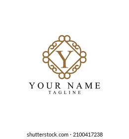 Y simple gold monogram alphabet letter logo. Creative icon design with luxury frame for company and business
