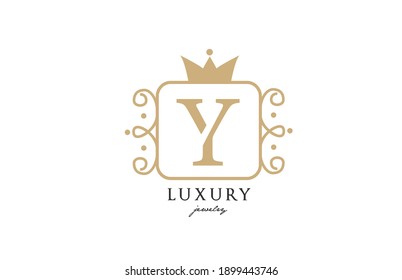 Y einfaches gelbes Buchstabenlogo für Monogramm. Kreatives Icon-Design mit King-Kronen für Luxusunternehmen und Unternehmen 