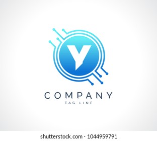 Y Technology Circuit Alphabet. Logo. Simple, modern, futuristic. With Blue Gradation Color.