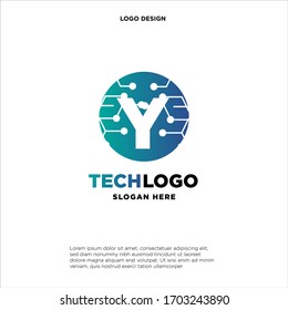 Y Technology Circuit Alphabet. Logo. Simple, modern, futuristic. With Blue Gradation Color.
