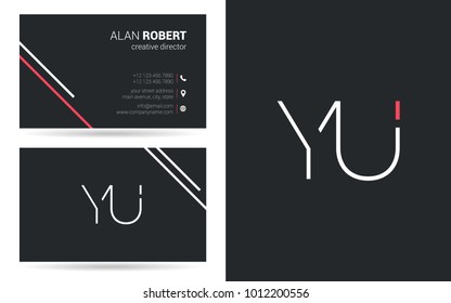 Y & U joint logo line letter design with business card template 