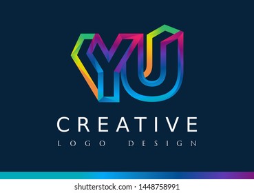 Y U Logo. YU Letter Design Vector with Magenta blue and green yellow color