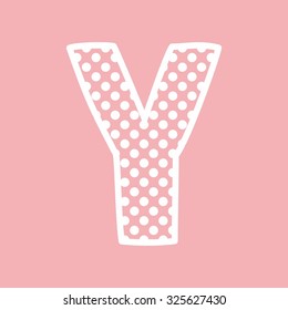 Y vector alphabet letter with white polka dots on pink background