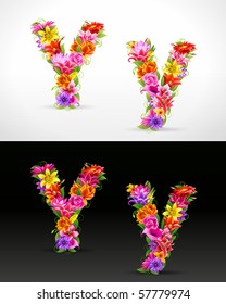 Y, vector colorful flower font