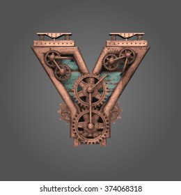 y vector rusted letter with gears