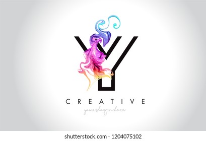 Y Vibrant Creative Leter Logo Design with Colorful Smoke Ink Flowing Vector Illustration.