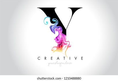 Y Vibrant Creative Letter Logo Design with Colorful Smoke Ink Flowing Vector Illustration.